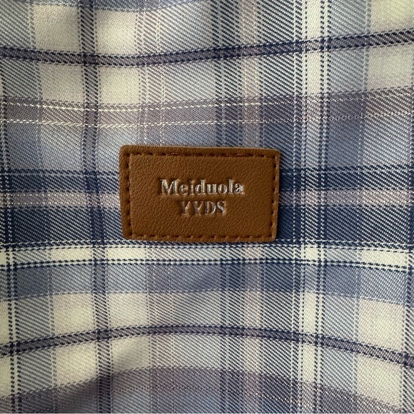 MEIDUOLA YYDS SHOULDER BAG BLUE PLAID WITH METALLIC THREADS - Picture 7 of 7